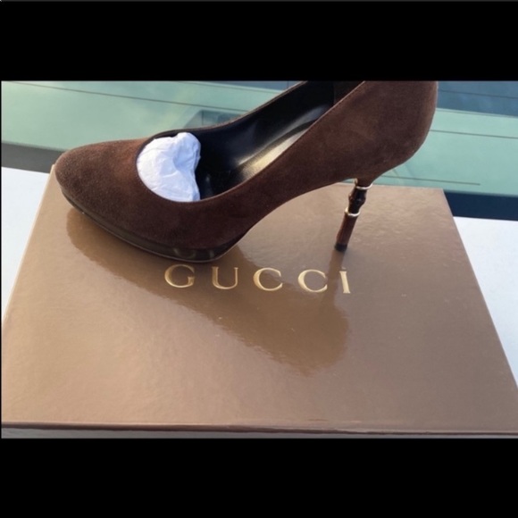 Gucci brown coco stiletto with slight wedge has gorgeous bamboo heel 5.5 - Picture 6 of 7